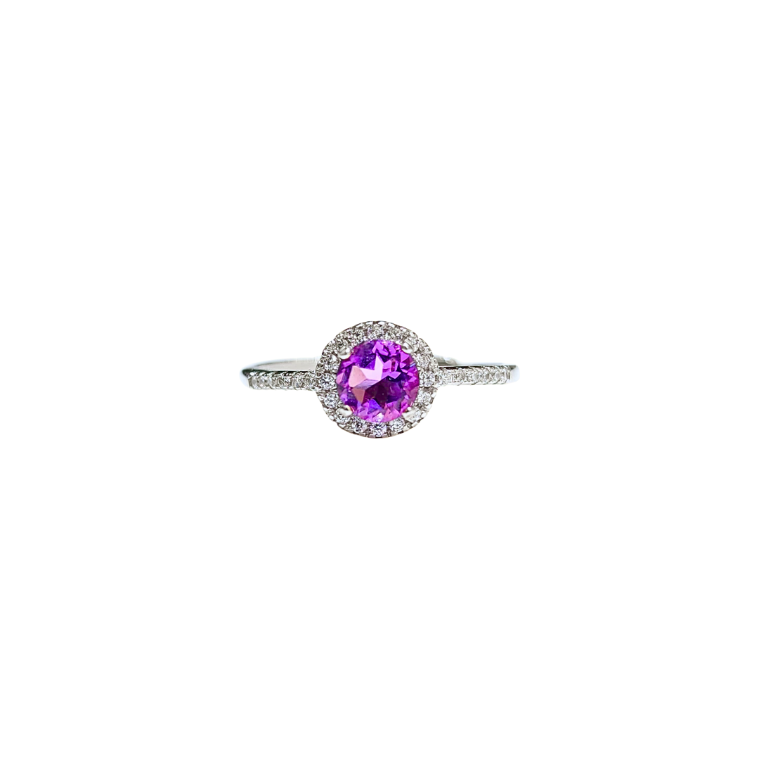 Oval Amethyst and Round Zirconia Ring