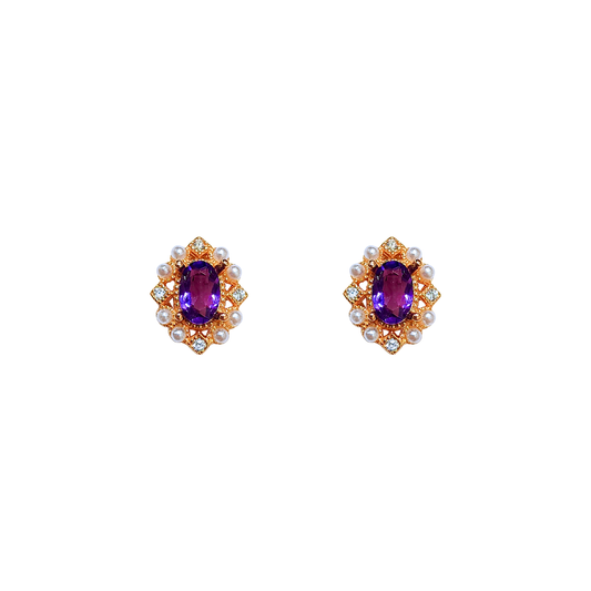 紫晶珍珠邊耳釘