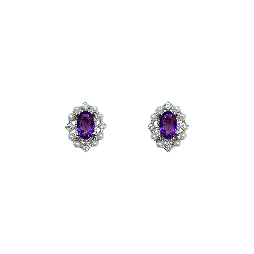 Round amethyst stone earrings