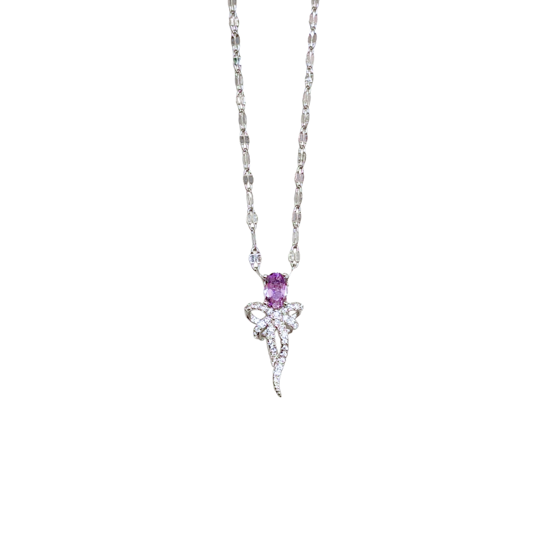 Ribbon Bow amethyst bow necklace