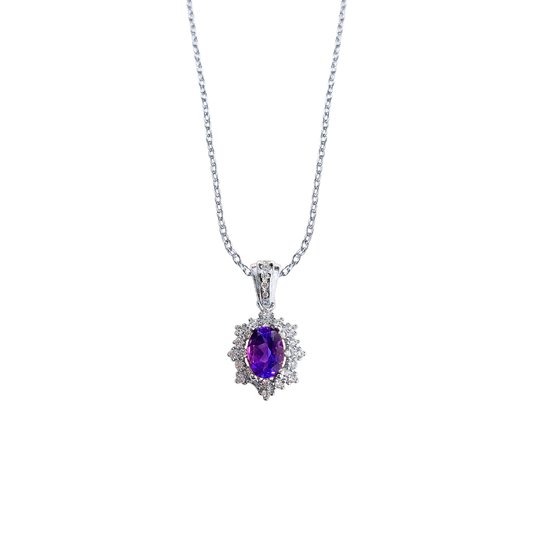 Oval amethyst and round zirconia necklace