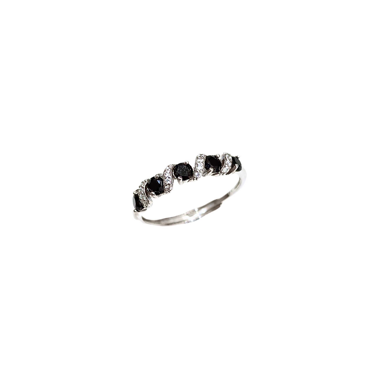 Oval black spinel and round zirconia ring