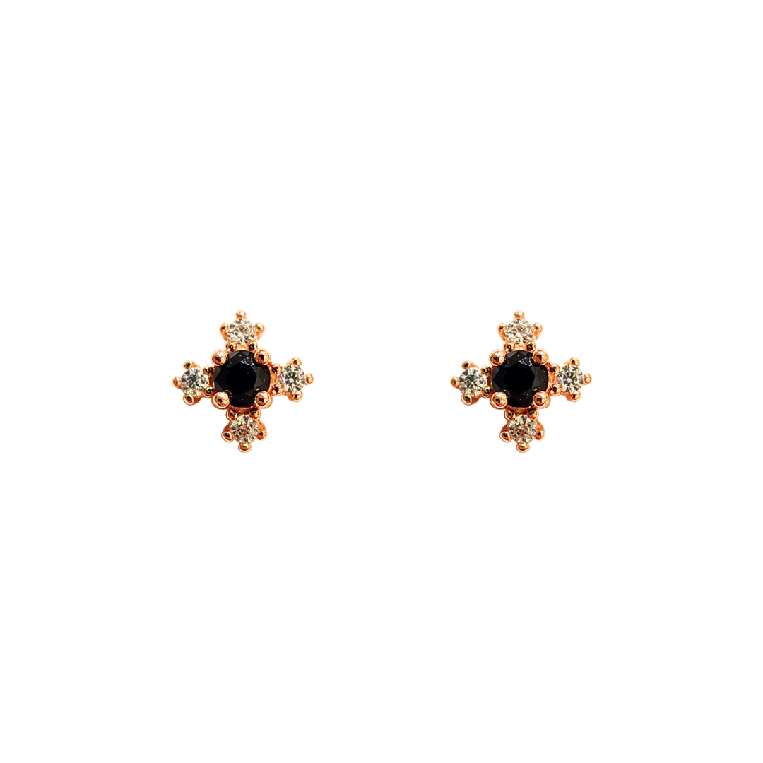 Black Spinel Button Edge Stud Earrings