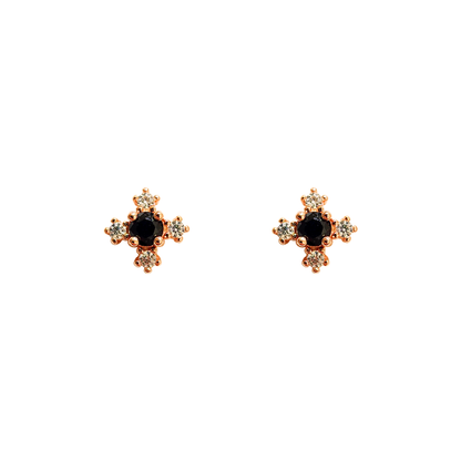 Black Spinel Button Edge Stud Earrings