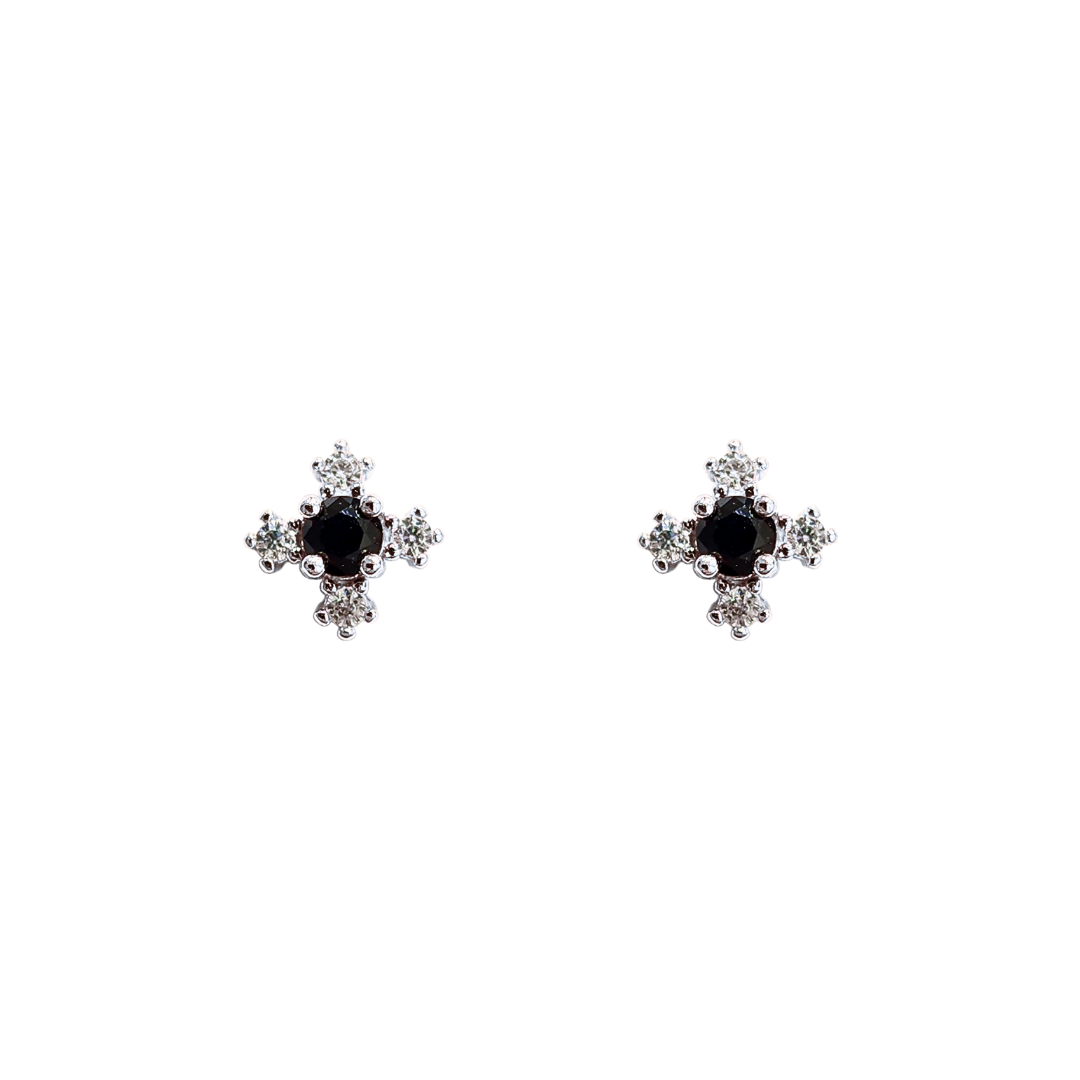 Black Spinel Button Edge Stud Earrings