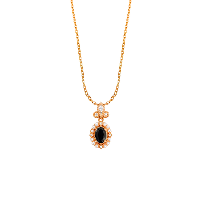 Oval black spinel and round zirconia necklace