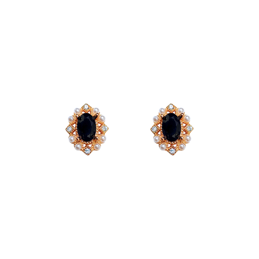 Round black spinel stone earrings