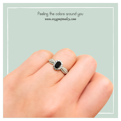 Lucky Clover black spinel four-leaf clover ring