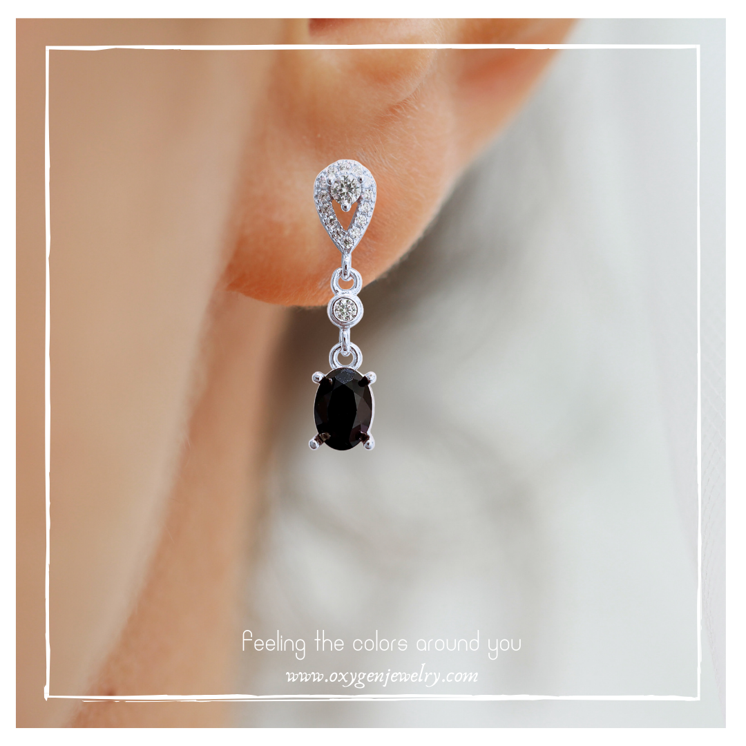 Round black spinel stone earrings