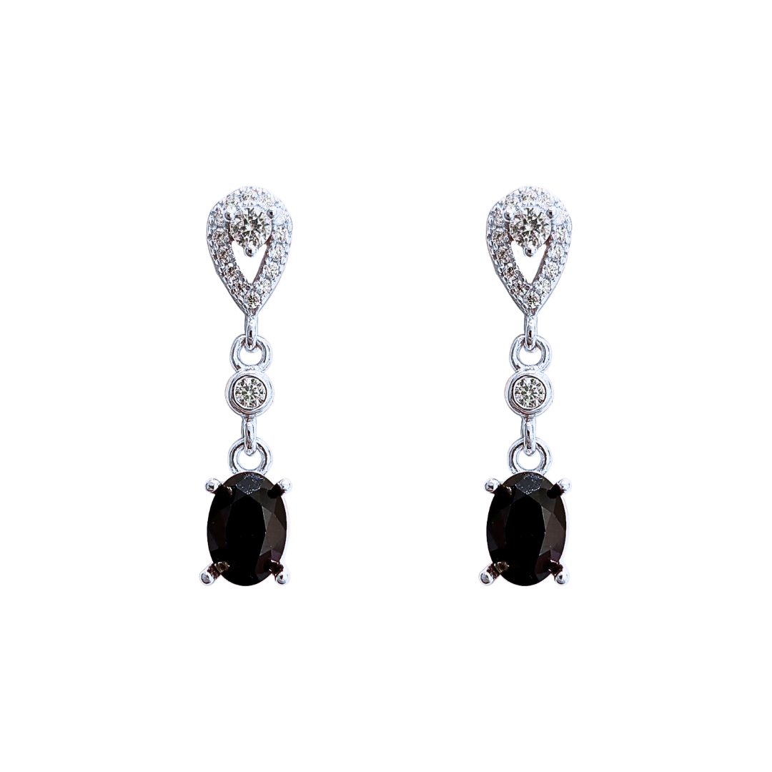 Round black spinel stone earrings