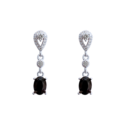 Round black spinel stone earrings