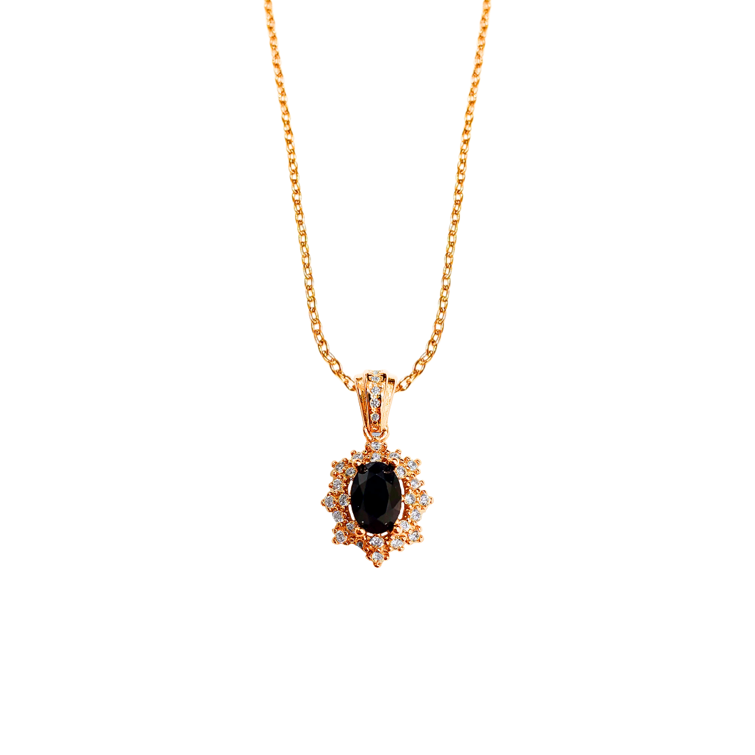 Oval black spinel and round zirconia necklace