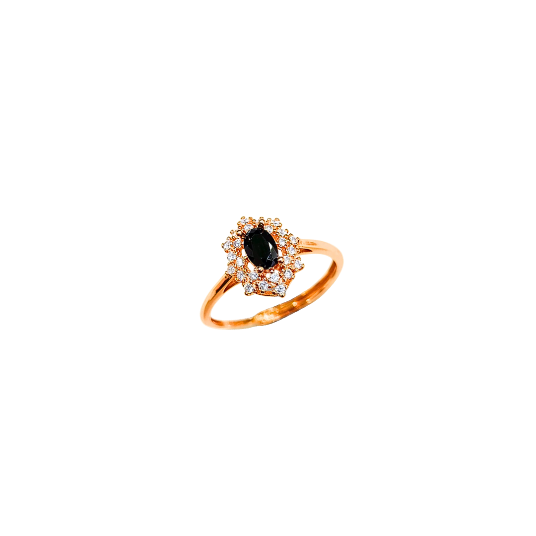 椭圆黑尖晶配圆锆石戒指