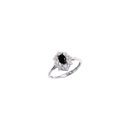 Oval black spinel and round zirconia ring