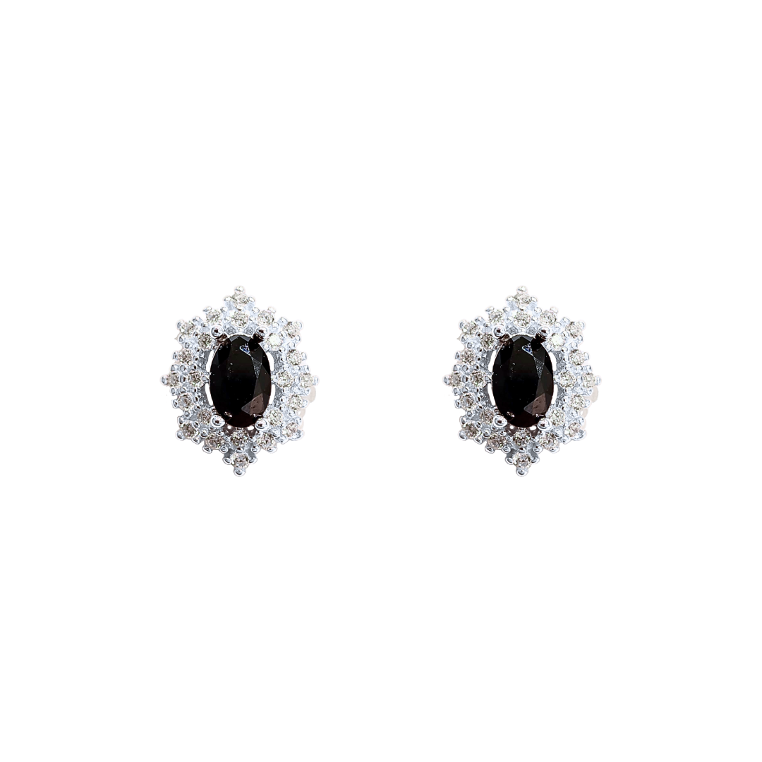 Round black spinel stone earrings