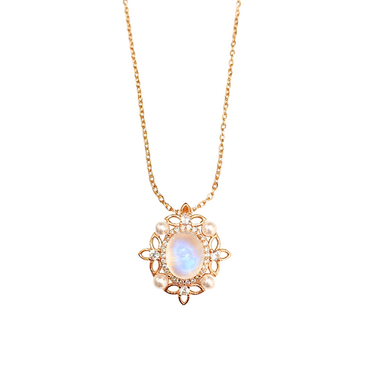 Moonstone four-leaf clover necklace