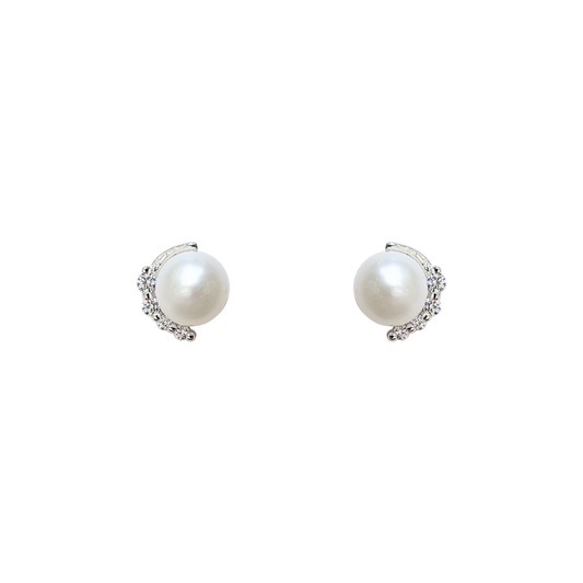 淡水珍珠半圓鋯石款耳釘