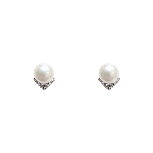 淡水珍珠V形鋯石款耳釘